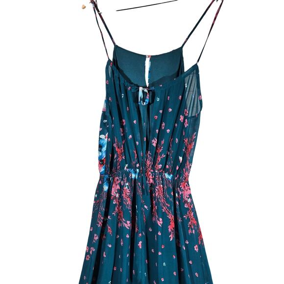 Fate Teal Floral Partially Lined Halter Neck Tie‎ Back Tank Maxi Dress M - Picture 5 of 15